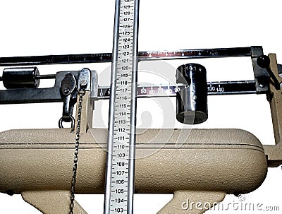 Scales to measure weight and height of children with obesity Stock Photo