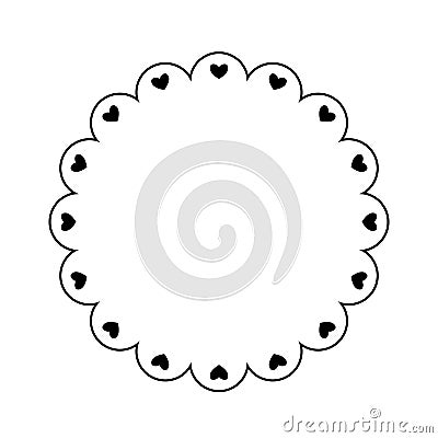 Scalloped circle frame with hearts outline Vector Illustration