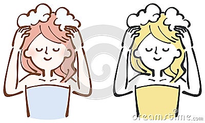 Scalp massage shampoo female illustration Vector Illustration