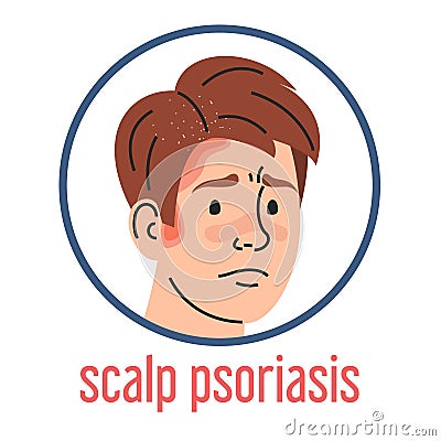 Scalp psoriasis. Sad man with red itchy spots Vector Illustration