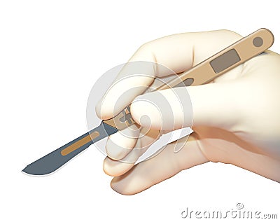 Scalpel in surgeon hand. Isolated white. Stock Photo