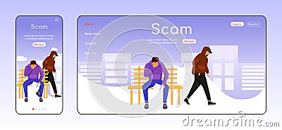Scam adaptive landing page flat color vector template Vector Illustration