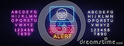 Scam Alert neon sign vector. Scam Alert Design template neon signboard, light banner, neon signboard, nightly bright Vector Illustration