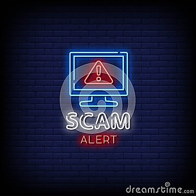 Scam Alert Neon Signs Style Text Vector Vector Illustration