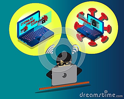 Scam Fraud and Ransomware Vector Illustration
