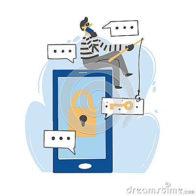Online scammer, cyber hacker concept. Vector illustration. Vector Illustration