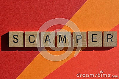 Scamper, business acronym in 3D wooden alphabet letters Stock Photo