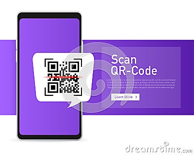Scan code smartphone on white background. Isolated white background. Bar code icon. Flat vector illustration Vector Illustration