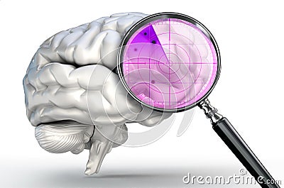 Scan on human brain with magnifying glass radar Stock Photo