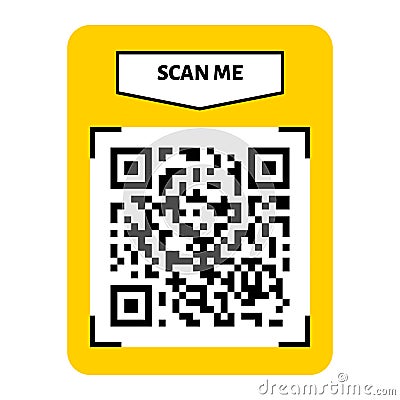 Scan me QR code frame design. QR code for payment, text transfer with scan me button. Vector illustration Vector Illustration