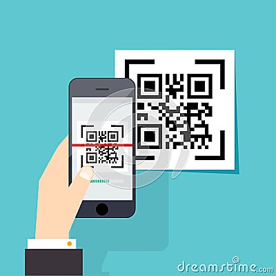 Scan QR code to Mobile Phone. Electronic scan, digital technolo Vector Illustration