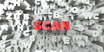 SCAN - Red text on typography background - 3D rendered royalty free stock image Stock Photo