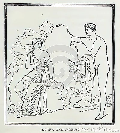Scan of 19th-century vintage greek and roman mythology illustrations in a textbook Cartoon Illustration