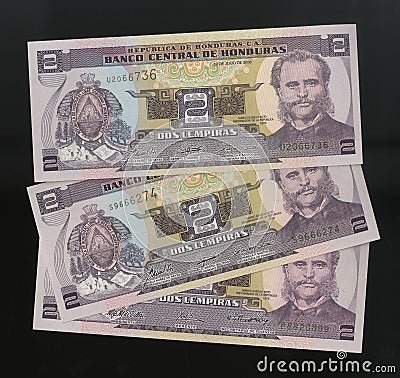 Scanarray three banknotes of 2, Lempira Central Bank of Honduras Stock Photo