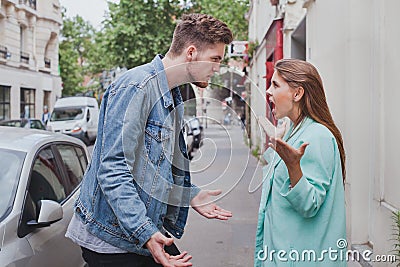 Scandal, problem between young couple, relationships difficulties, conflict Stock Photo