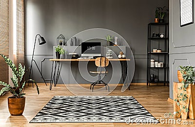 Scandi grey home office interior Stock Photo