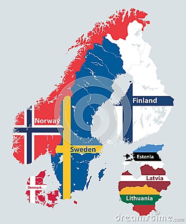 Scandinavia and Baltic countries political detailed map. Vector illustration Vector Illustration