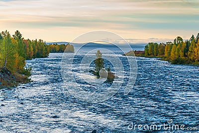 Scandinavian autumn landscape with river Stock Photo