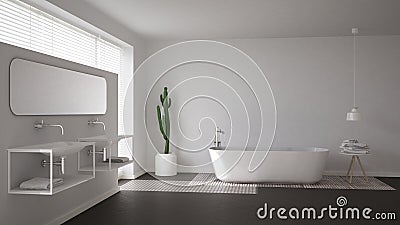 Scandinavian bathroom, white minimalistic interior design Stock Photo