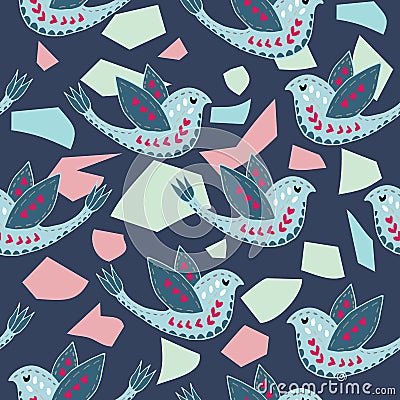 Scandinavian Birdie Pattern Design. Vector Illustration