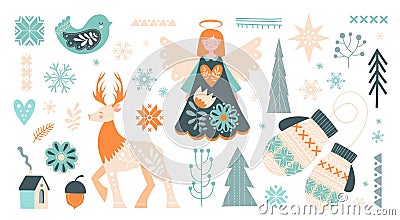 Scandinavian christmas elements set Vector Illustration