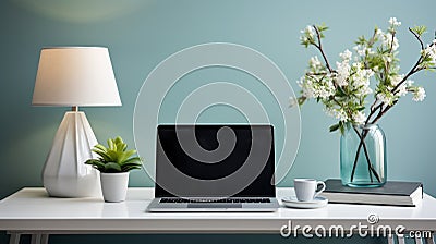 Scandinavian design desk ai generated laptop template Stock Photo