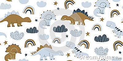 Scandinavian dino dinosaur seamless pattern Vector Illustration