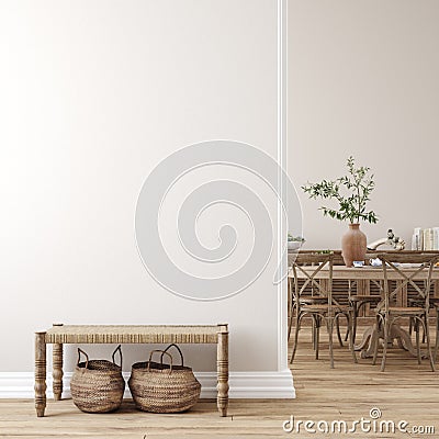 Scandinavian farmhouse living room interior, wall mockup Stock Photo