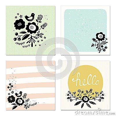 Scandinavian Floral Cards Vector Illustration