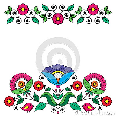 Scandinavian retro folk art vector greeting card or wedding invitaion design inspired by traditional embroidery patterns from Swed Stock Photo