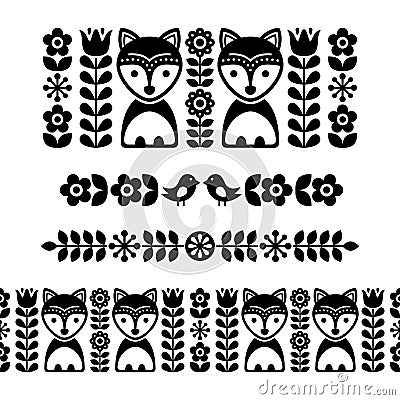 Scandinavian folk art pattern - black long stripe, seamless background, Finnish inspired, Nordic style Stock Photo