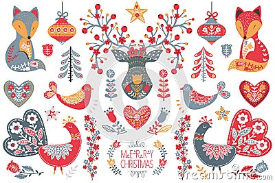 Scandinavian Folk Christmas Design collection set Vector Illustration