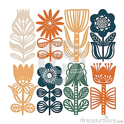 Scandinavian folk flowers illustration vector collection Vector Illustration