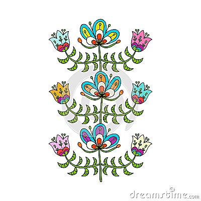 Scandinavian folk style flowers for your design Vector Illustration