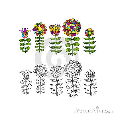 Scandinavian folk style flowers for your design Vector Illustration