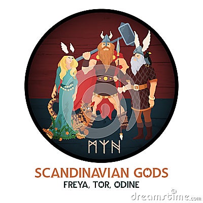 Scandinavian Gods Round Composition Vector Illustration