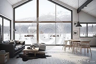 scandinavian home with minimalist and functional design, taking advantage of natural light and views Stock Photo