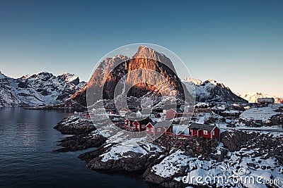 Scandinavian house or Hamnoy fishing village in Moskenes at Lofoten islands Stock Photo