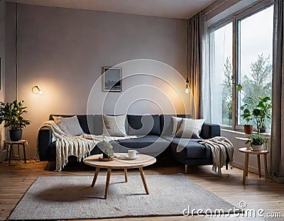 Scandinavian Nordic Clean Style Modern Living Room Stock Photo