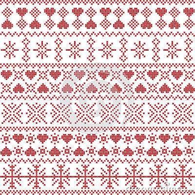 Scandinavian, Nordic style winter stitching Christmas seamless pattern Vector Illustration