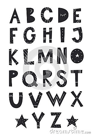 Scandinavian Style Alphabet Poster or Font ofr Kids. Vector Design Vector Illustration
