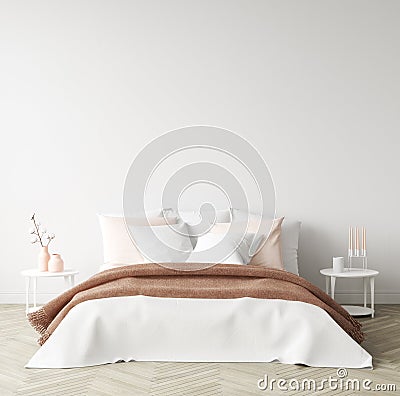 Scandinavian style bedroom, wall mock up Stock Photo