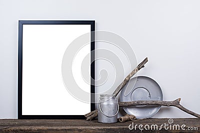 Scandinavian style empty photo frame mock up. Minimal home decor Stock Photo