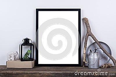 Scandinavian style empty photo frame mock up. Minimal home decor Stock Photo