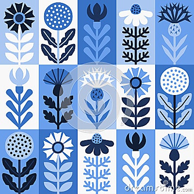 Scandinavian style floral rectangular winter pattern. Part five Vector Illustration