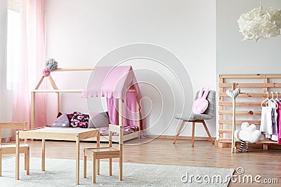 Scandinavian style girl`s bedroom Stock Photo