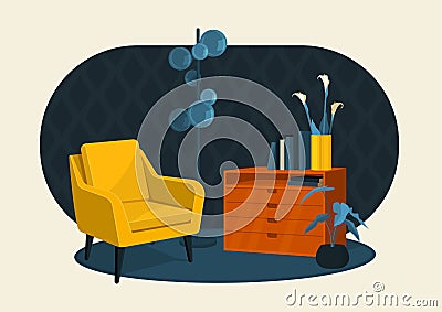 Scandinavian style interior flat vector colorful illustration fragment Vector Illustration