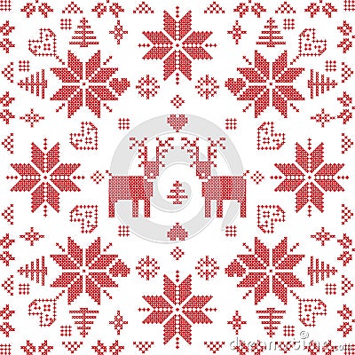 Scandinavian style Nordic winter stich, knitting seamless pattern Vector Illustration