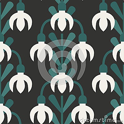 Scandinavian style snowdrops vector green and white pattern Vector Illustration