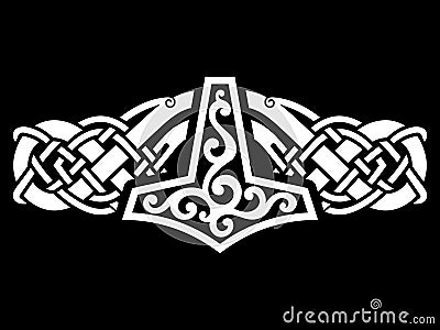 Scandinavian Viking design. Thors Hammer and the Scandinavian ornament Cartoon Illustration